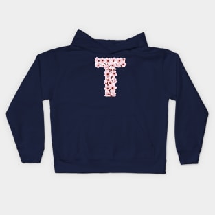 Colorful capital letter T patterned with sakura twig Kids Hoodie